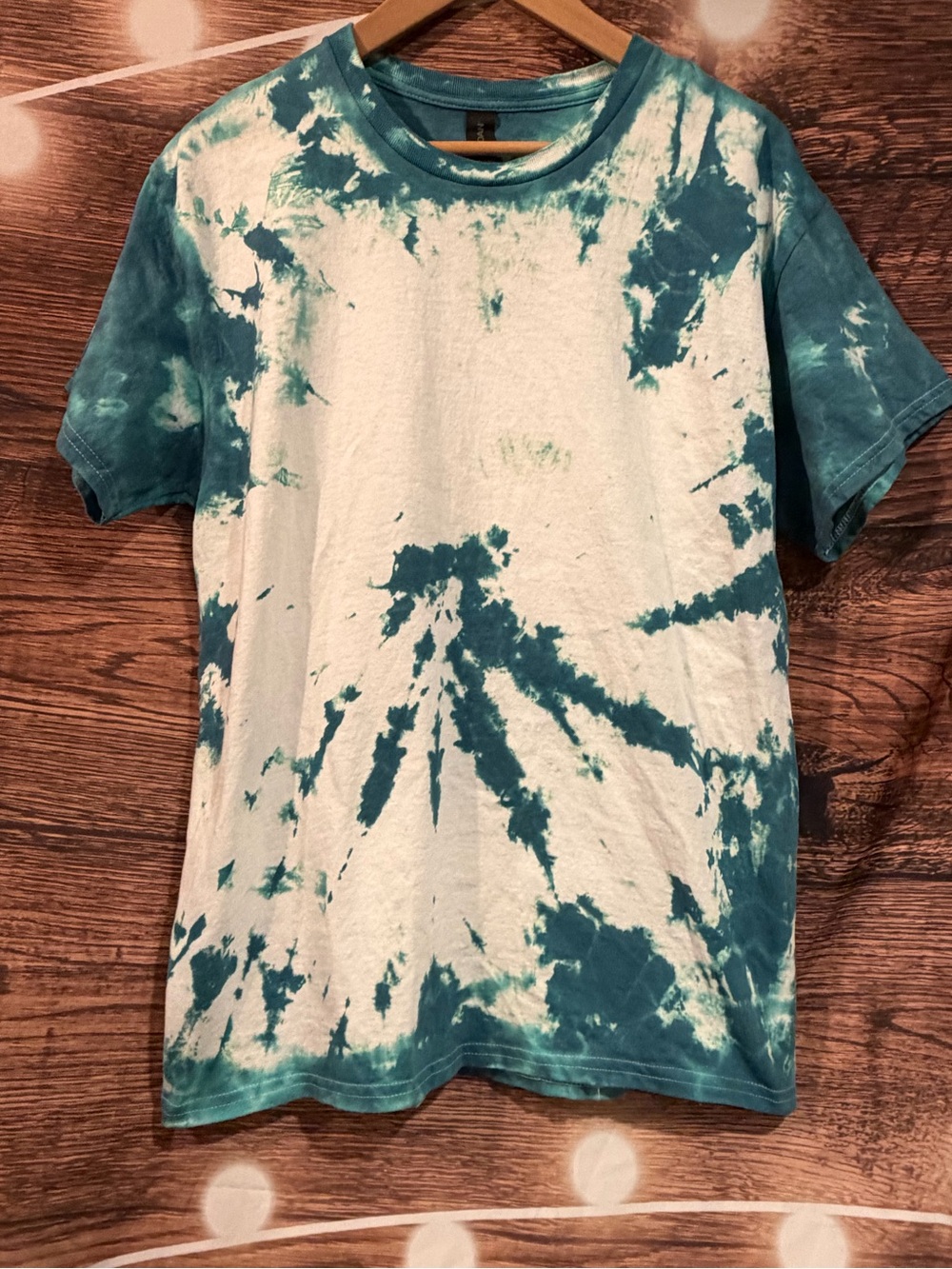 Teal and White Tie-Dye Crewneck T-Shirt